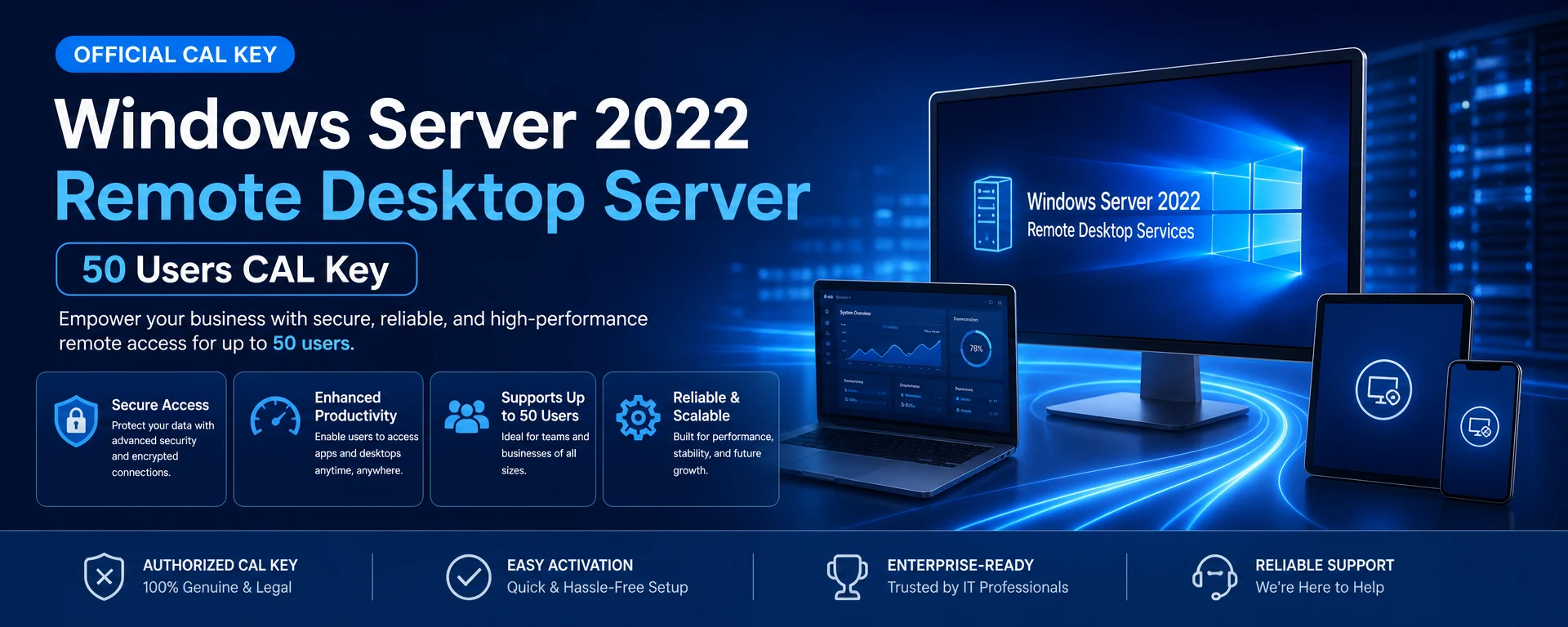 Windows Server 2022 Remote Desktop Server 50 Users CAL Key