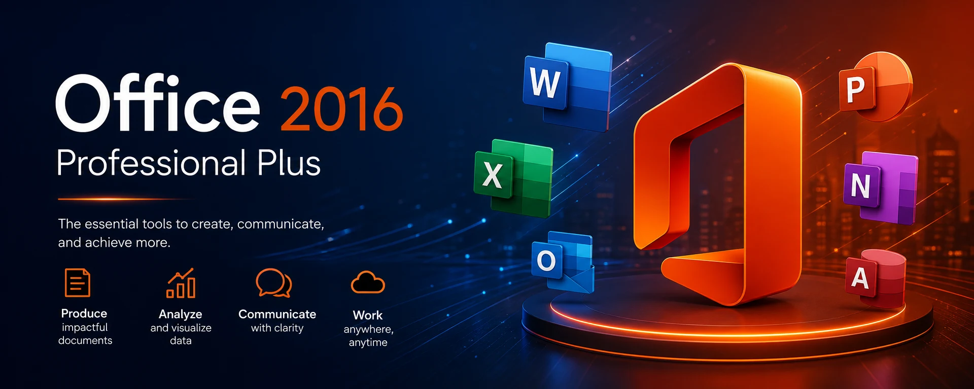 Microsoft Office 2016 Professional Plus for Windows - Lifetime License Key - 1PC