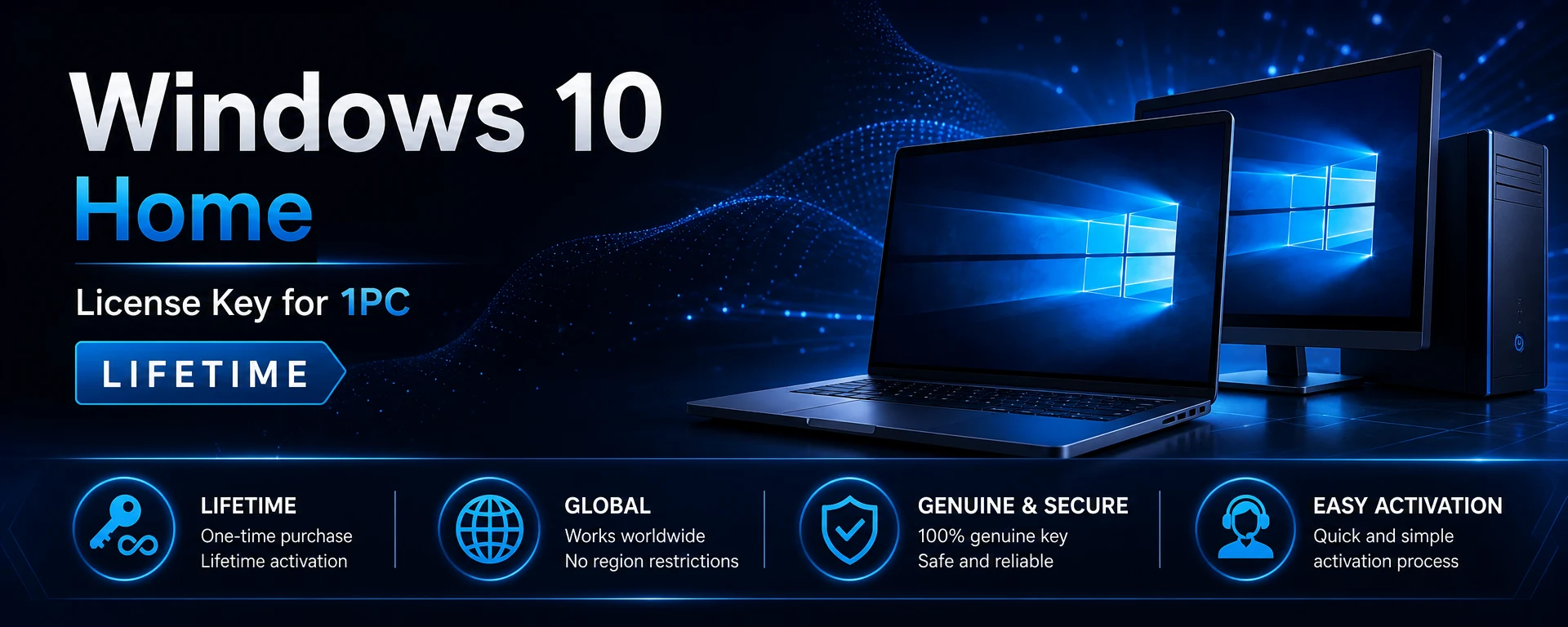 Windows 10 Home License Key for 1PC Lifetime