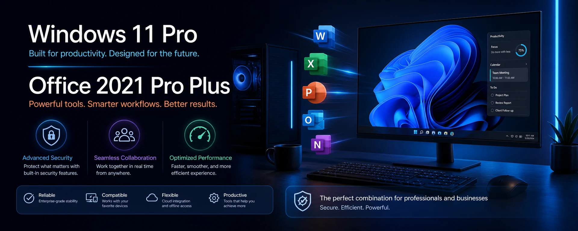 Windows 11 Pro and Microsoft Office 2021 Pro Plus lifetime license key for 1 PC