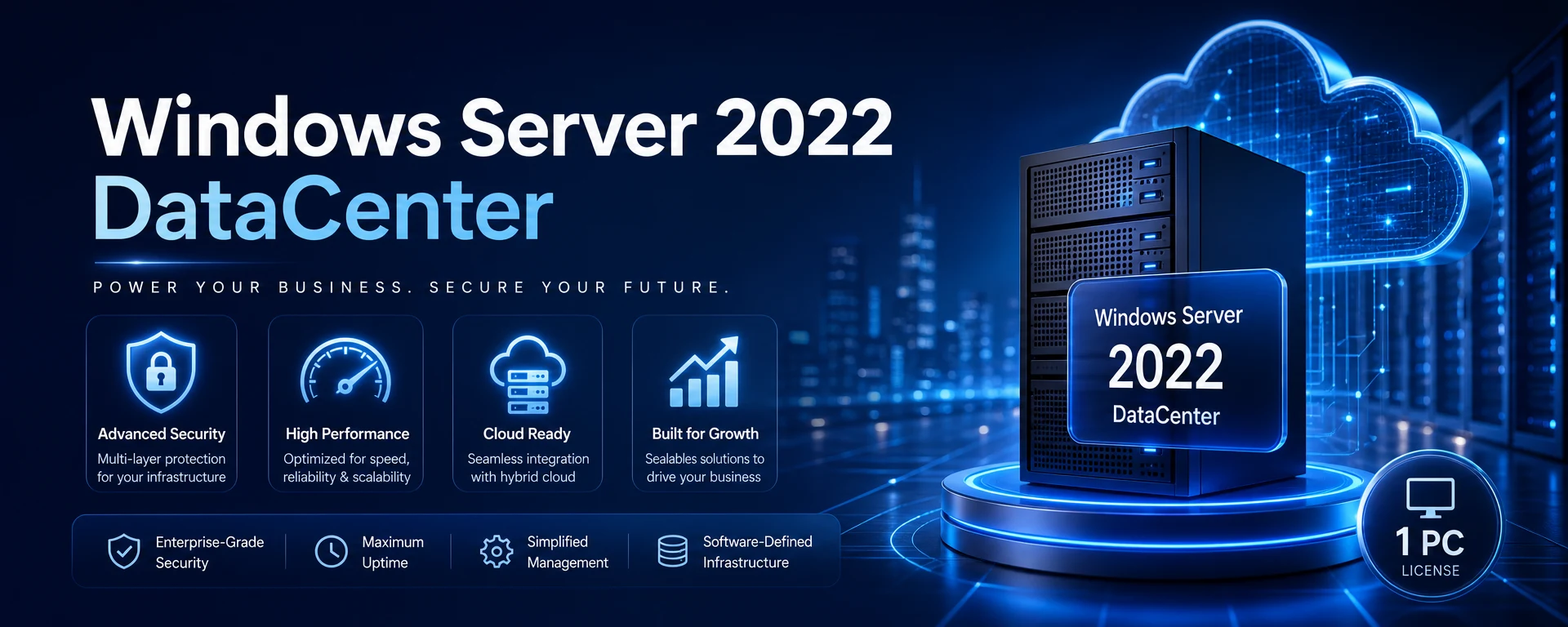 Windows Server 2022 DataCenter Key for 1 PC - Global License