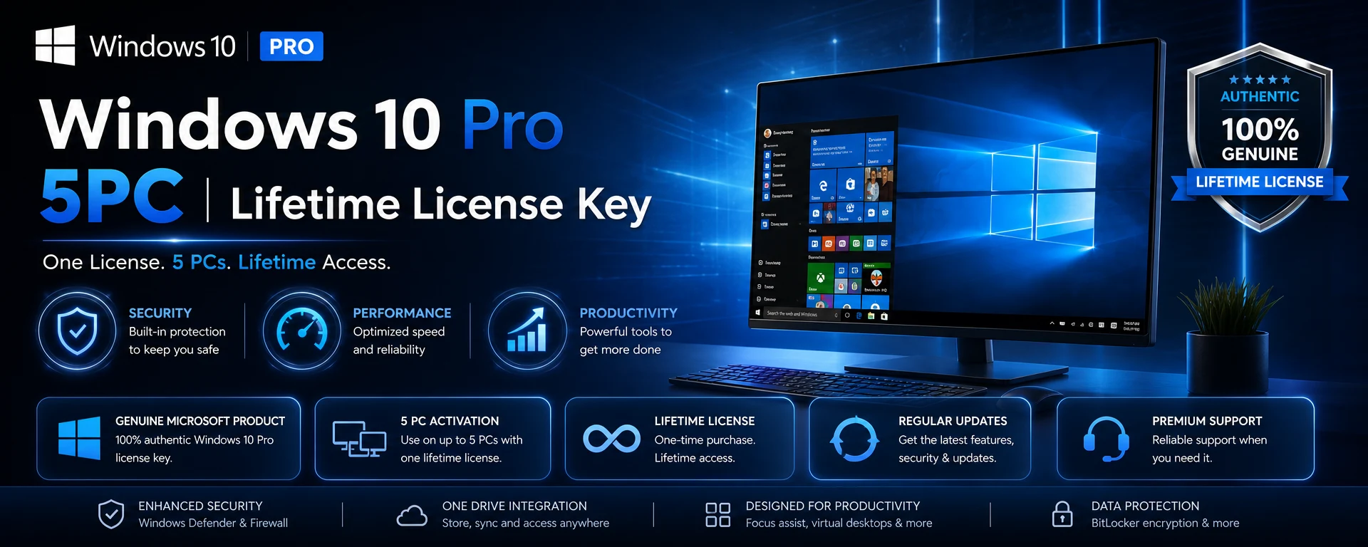 Windows 10 Pro 5PC Lifetime License Key